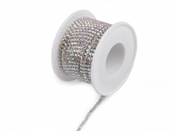 Štrasový prýmek / borta 2,4 mm - crystal AB stříbrná