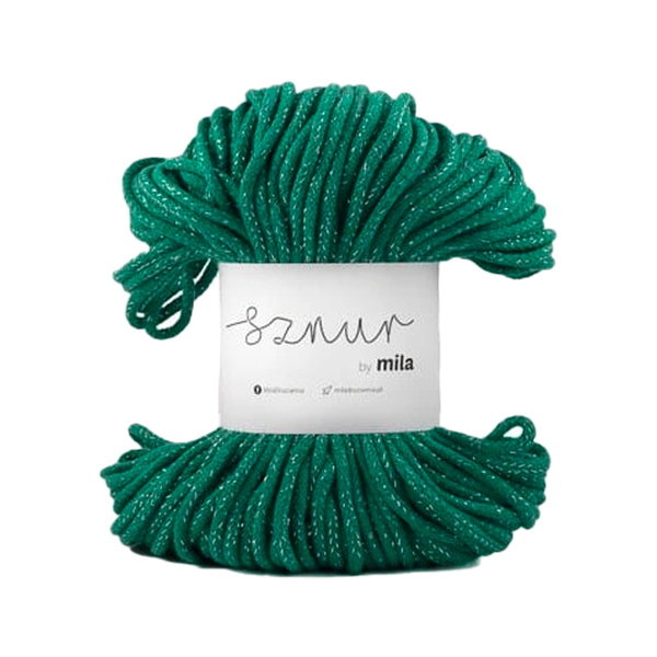 Bavlněná šnůra MILA 3 mm Glitter - zelená stříbrná