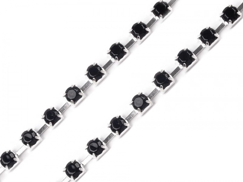 Štrasový prýmek / borta 2,9 mm - jet stříbrná