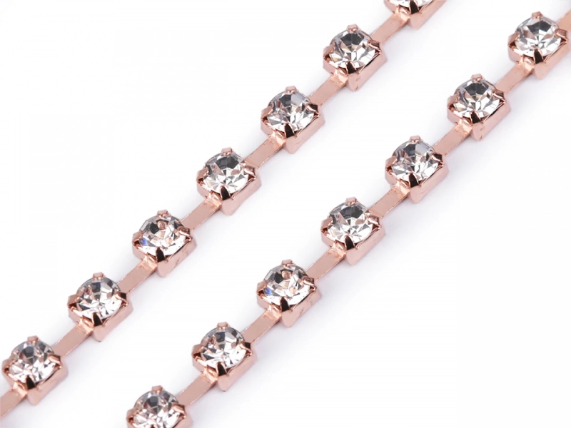 Štrasový prýmek / borta 2,9 mm - crystal růžovozlatá
