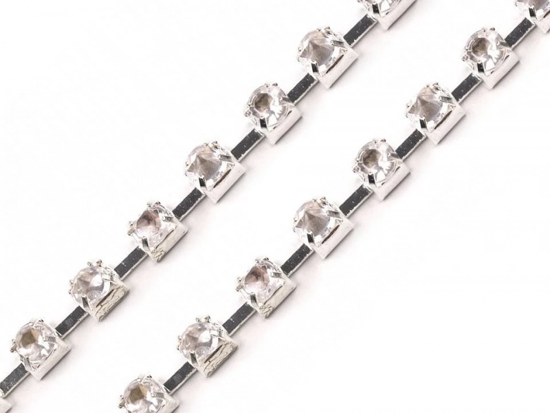 Štrasový prýmek / borta 2,9 mm - crystal stříbrná