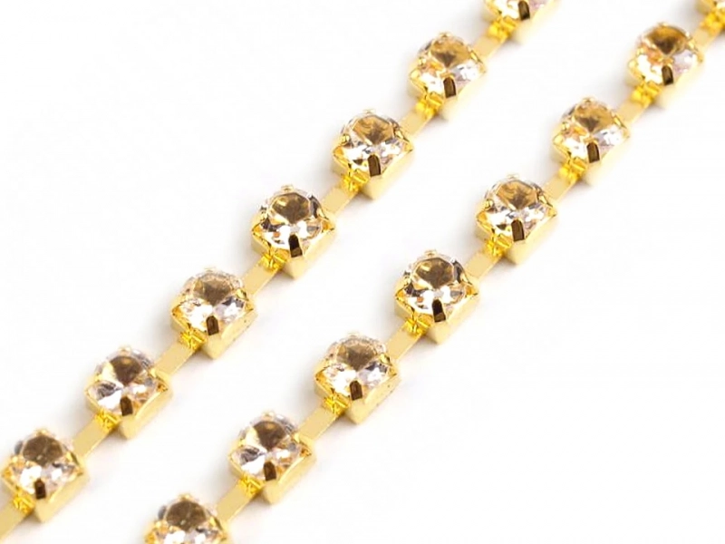 Štrasový prýmek / borta 2,9 mm - crystal zlatá